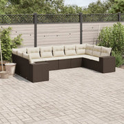 Set Divani da Giardino 10pz con Cuscini in Polyrattan Marrone 3223072