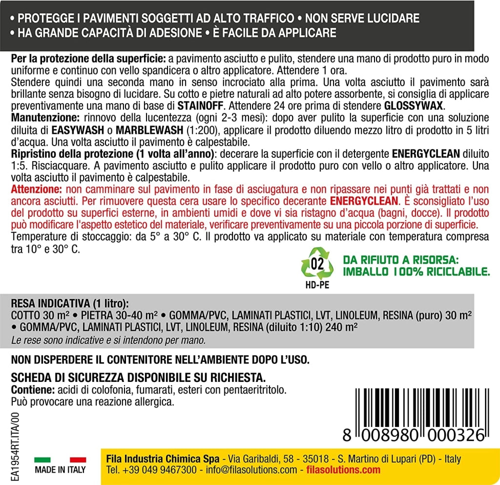 Eco cera protettiva Glossywax FILA 1LT