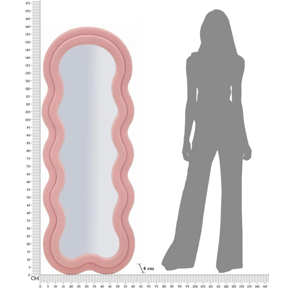 Specchio da parete Teddy wavy in bouclé rosa 67x166 cm