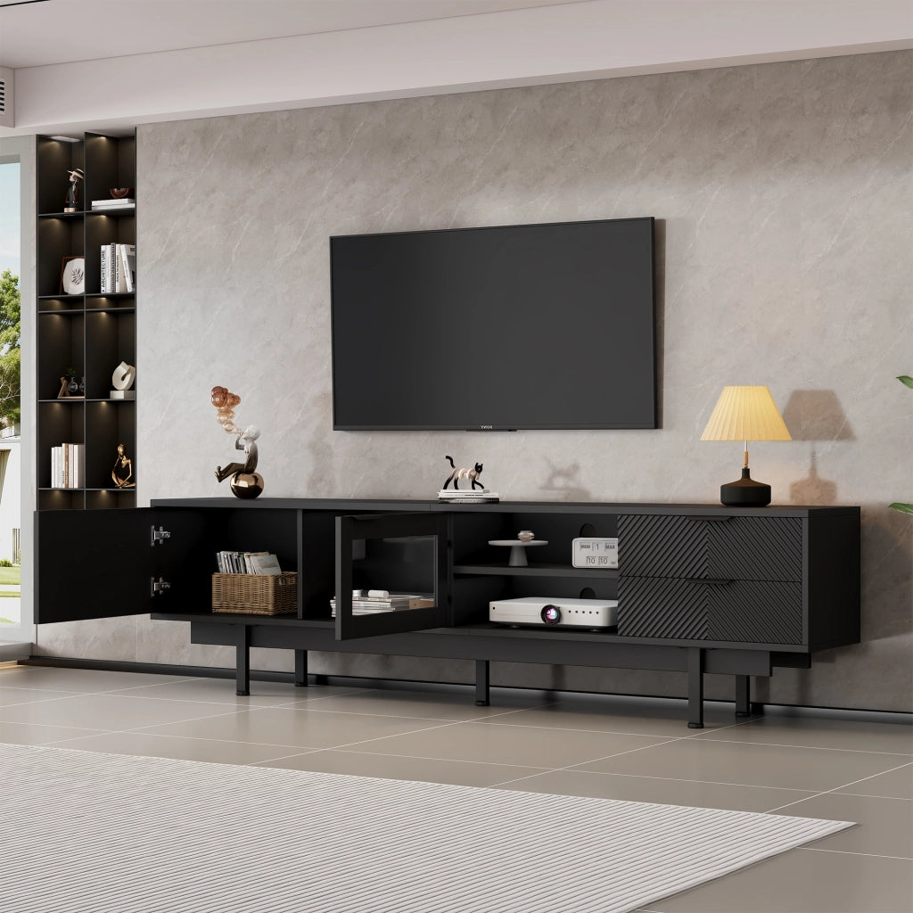 Cassettiera per TV nera in truciolare lunghezza 200 cm