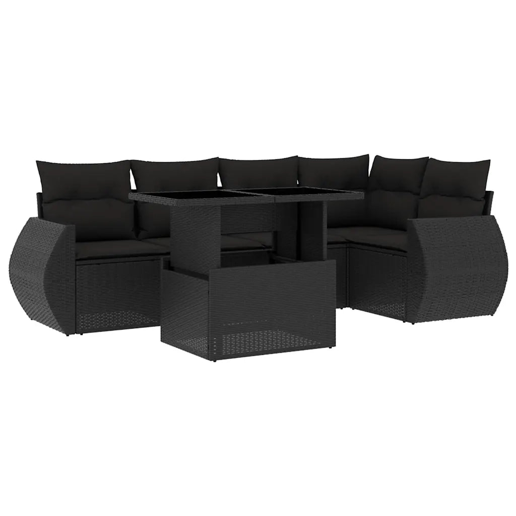 Set Divano da Giardino 6 pz con Cuscini Nero in Polyrattan 3268515