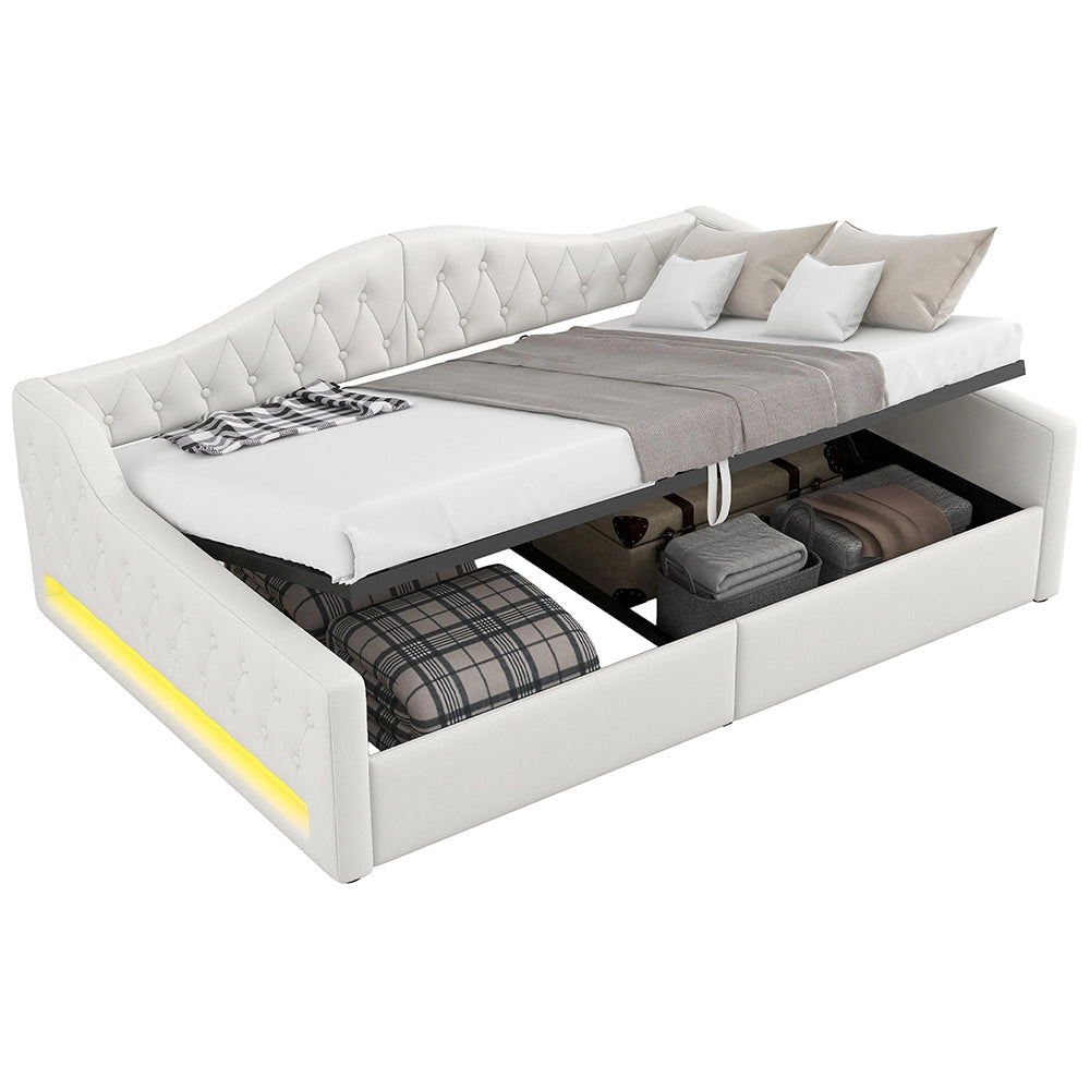 Letto imbottito - Xylo - 140x200cm LED con contenitore, beige