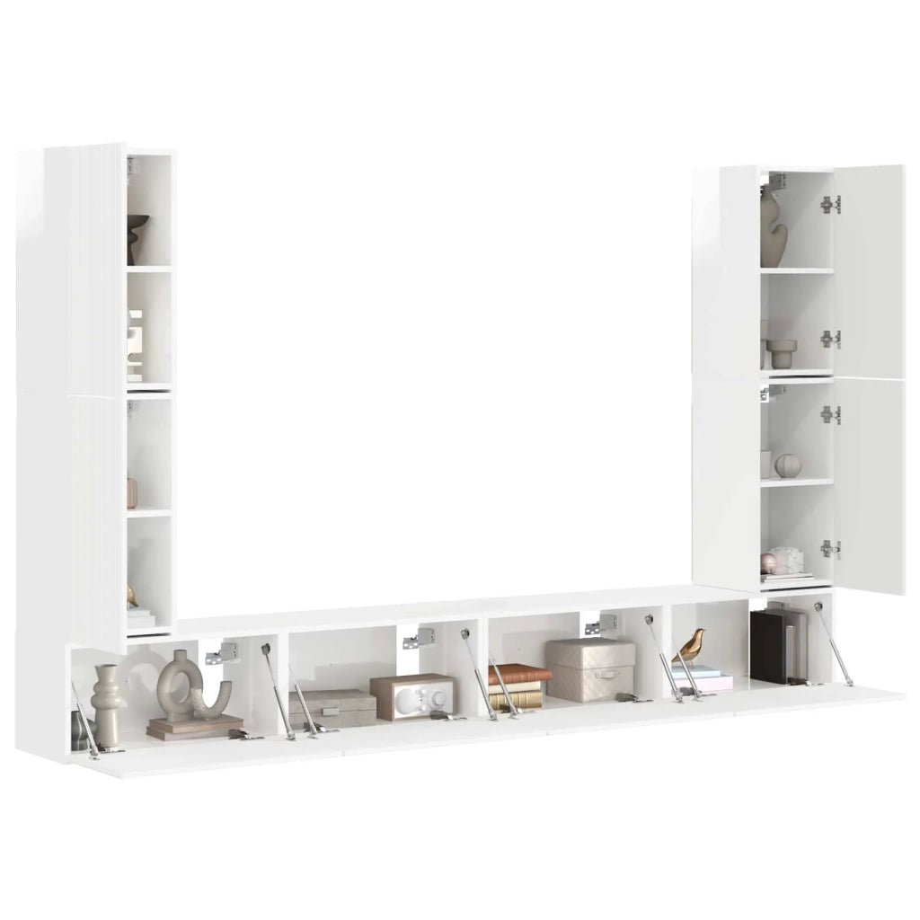 Set mobile TV 8 pcs Bianco Lucido Legno multistrato 3409136