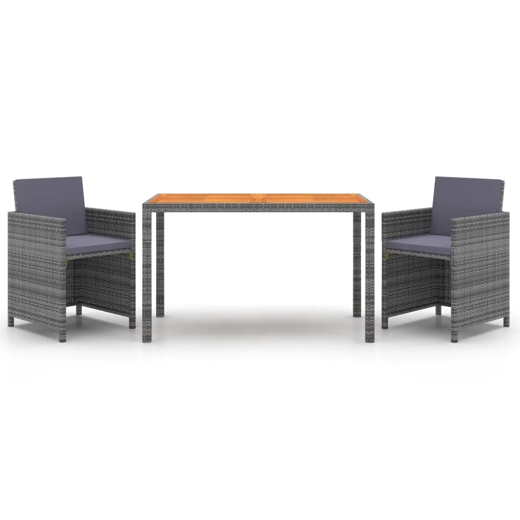Set da Pranzo da Giardino 3 pz con Cuscini Polyrattan Grigio 3095500