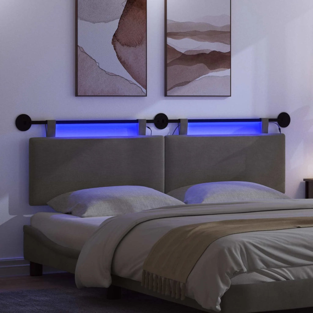 Testiera | Testata sospesa Con luce LED Grigio Chiaro Tessuto in Cords