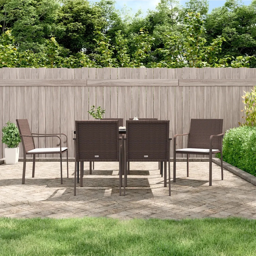 Set Pranzo da Giardino 7 pz con Cuscini in Polyrattan e Acciaio 3186942