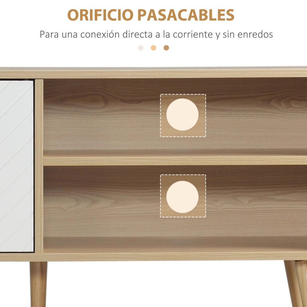 Mobile TV Moderno con Ante e Ripiani per Televisori fino a 46' ¨C zephmum ¨C Legno Multistrato Bianco e Naturale 110x39x48,8 cm