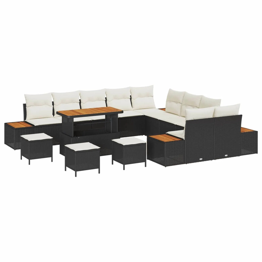 Set Divano da Giardino con cuscino 14 pcs Nero e Crema 3363370