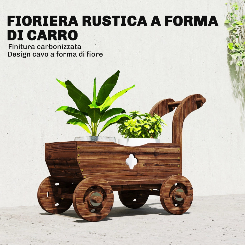 Fioriera Carretto Legno ¨C Xylo ¨C 4 Ruote 68x38x52cm Marrone