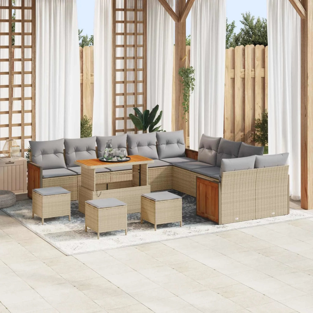 Set Divano da Giardino con cuscino 14 pcs Beige e Grigio Chiaro 3363242