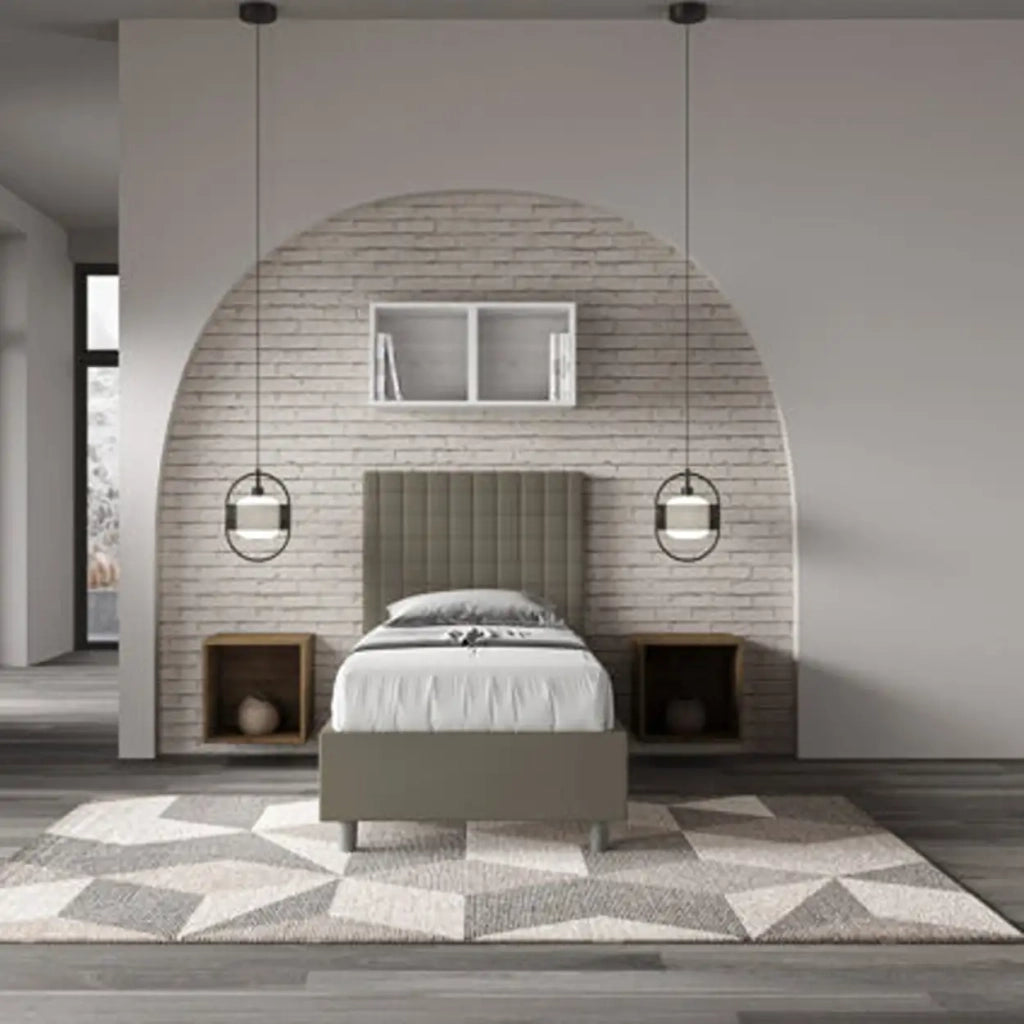 Letto singolo contenitore imbottito 90x190 similpelle cappuccino Sunny