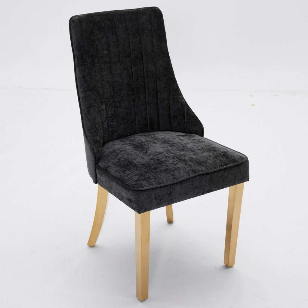 Sedie da Pranzo Imbottite in Velluto con Gambe Dorate ¨C MINIMAL ¨C Set 2, Nero