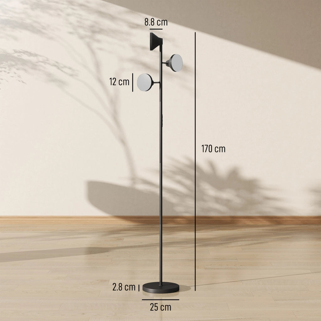Lampada da Terra con 3 Teste Regolabili ¨C Xylo ¨C Telecomando Timer Acciaio Plastica ?25x170cm Nero