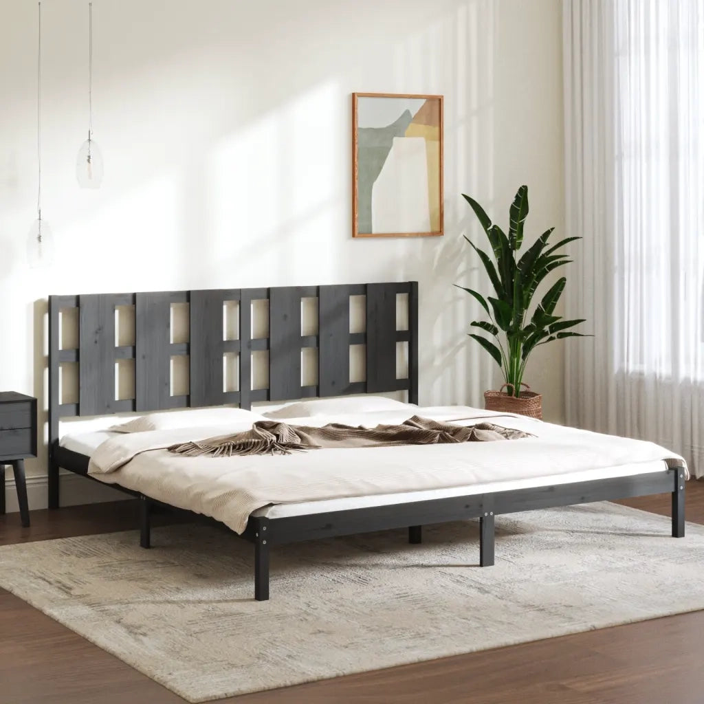 Giroletto-Struttura Letto Grigio in Legno Massello di Pino 200x200 cm 789557