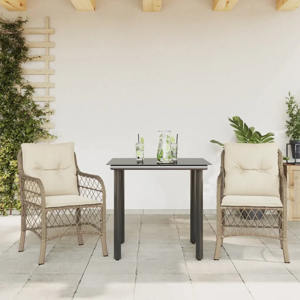 Set da Bistr¨° 3 pz | Set Salotto da Giardino con Cuscini Beige in Polyrattan