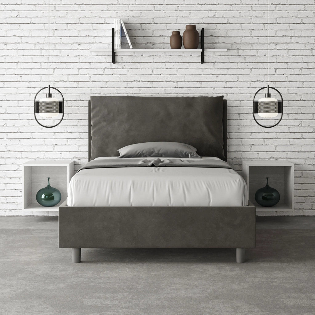 BS COM Letto una piazza e mezza contenitore imbottito 130x200 microfibra grigio Large