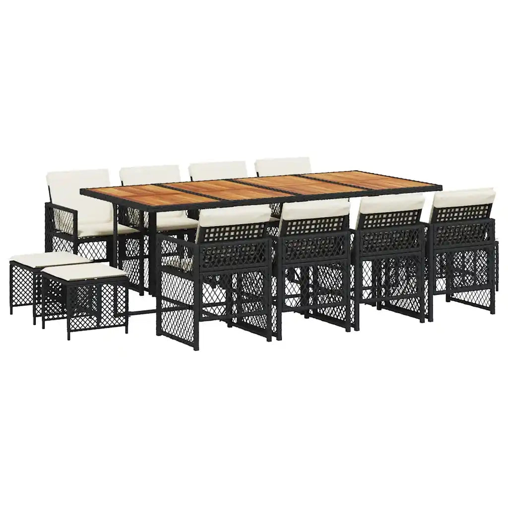 Set da Pranzo da Giardino 13pz con Cuscini Nero in Polyrattan 3210807