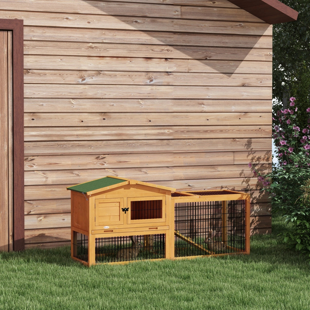 Gabbia per conigli a 2 livelli con recinto ¨C Minimal ¨C 150x52x68 cm giallo