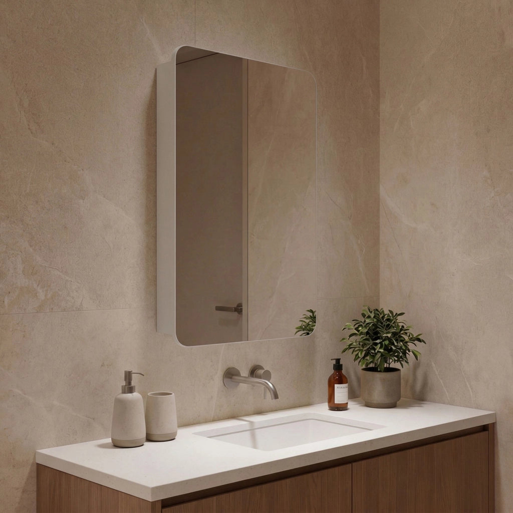 Mobile da bagno con specchio "Orbit 50" - 50 x 16 x 71 cm - Bianco