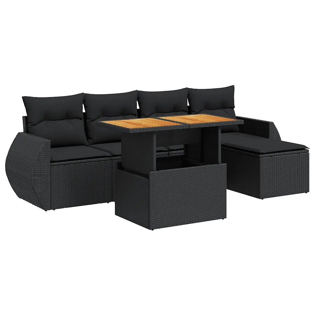 Set Divano da Giardino 6 pz con Cuscini Nero in Polyrattan 3327247