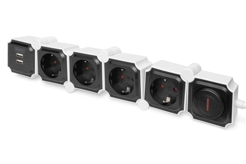 Digitus Presa multipla flessibile da 4 con 2 attacchi USB e interruttori