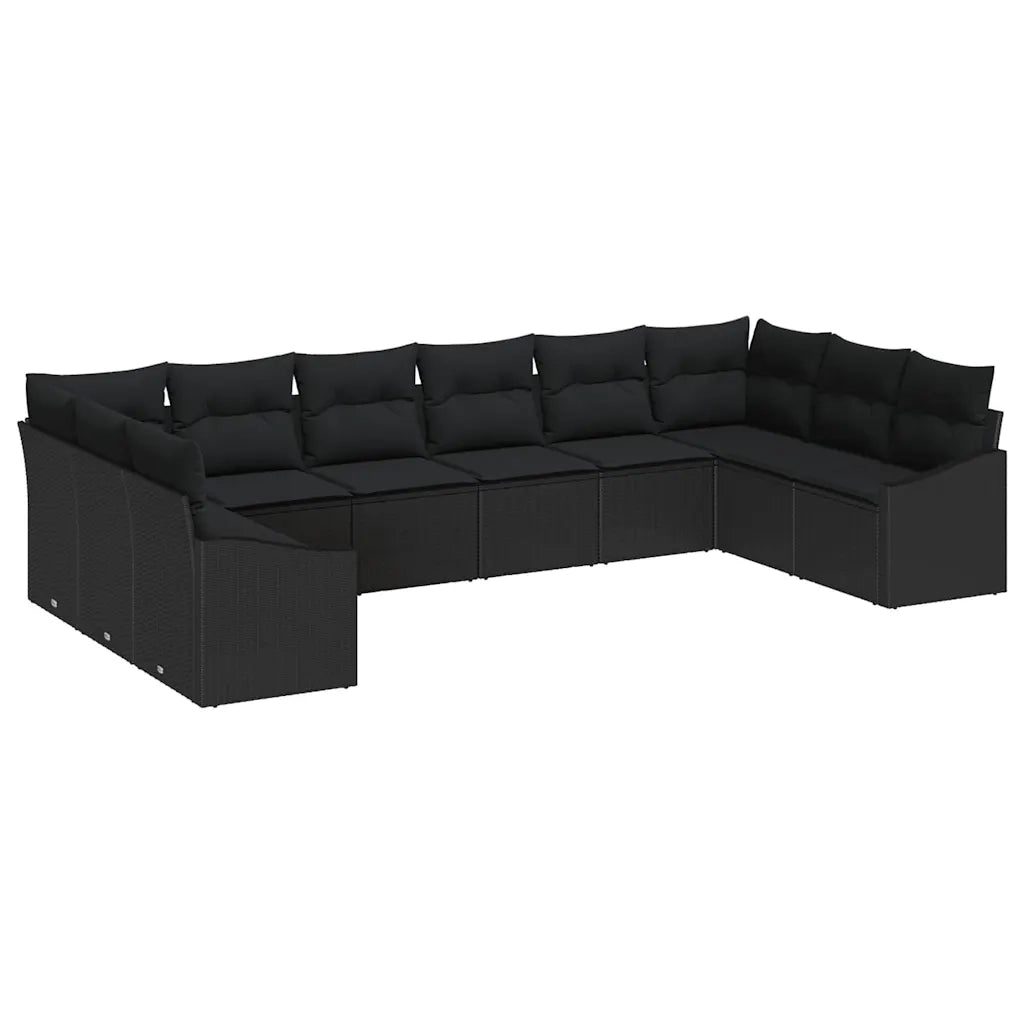 Set di divani con cuscino 10 pcs Nero polyrattan