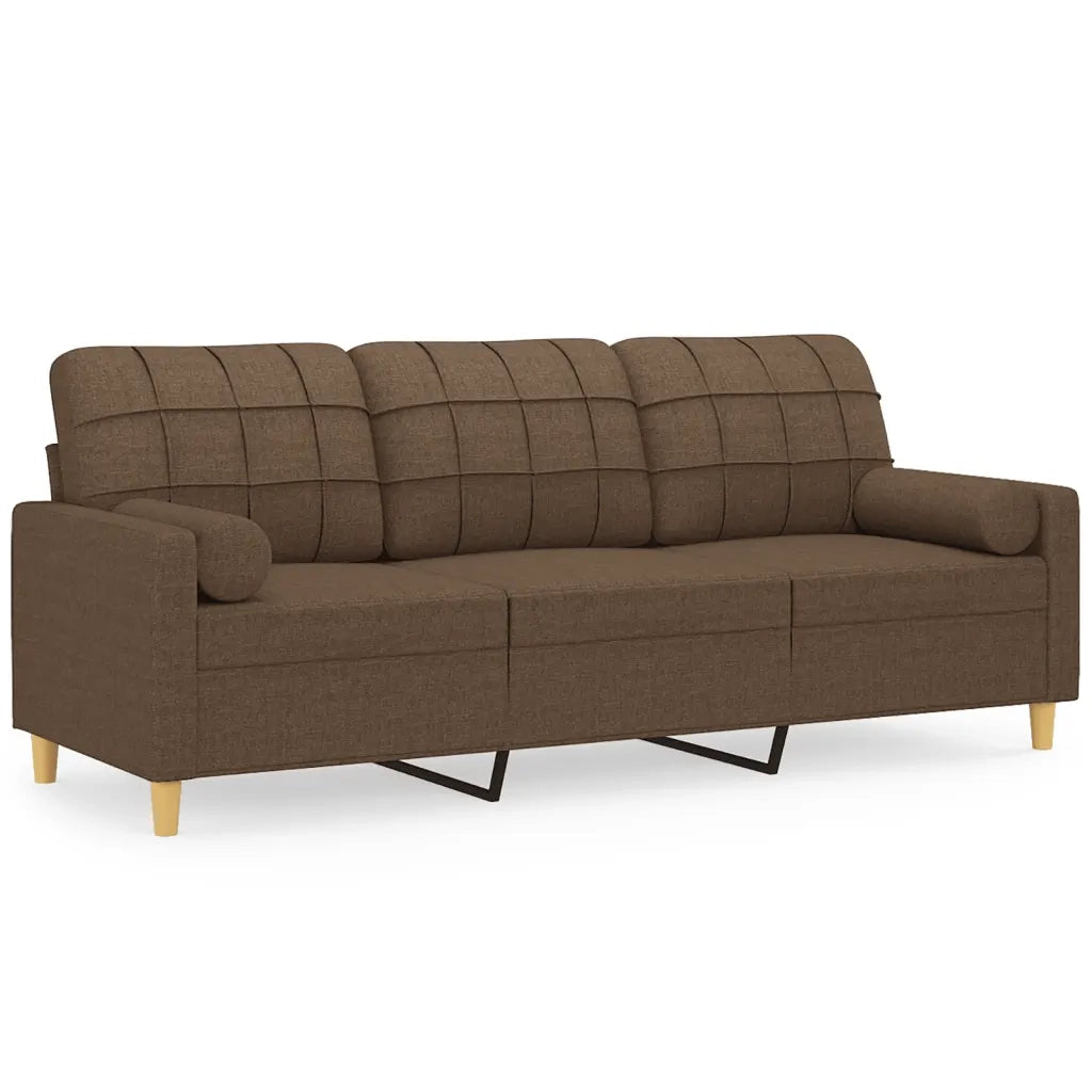 Divano a 3 Posti con Cuscini-Sofa 3 Posti con Cuscini Marrone 180 cm in Tessuto 327844