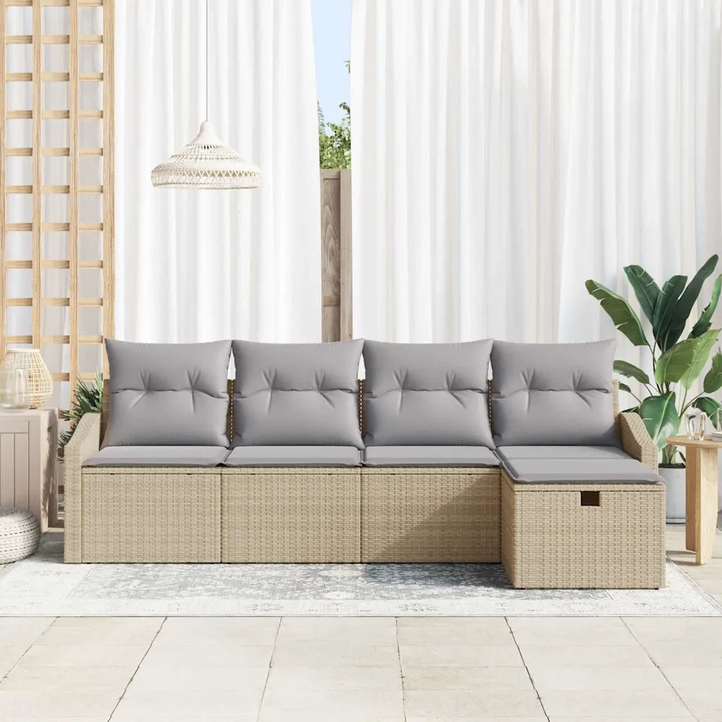 Set di divani con cuscino con archiviazione Beige polyrattan