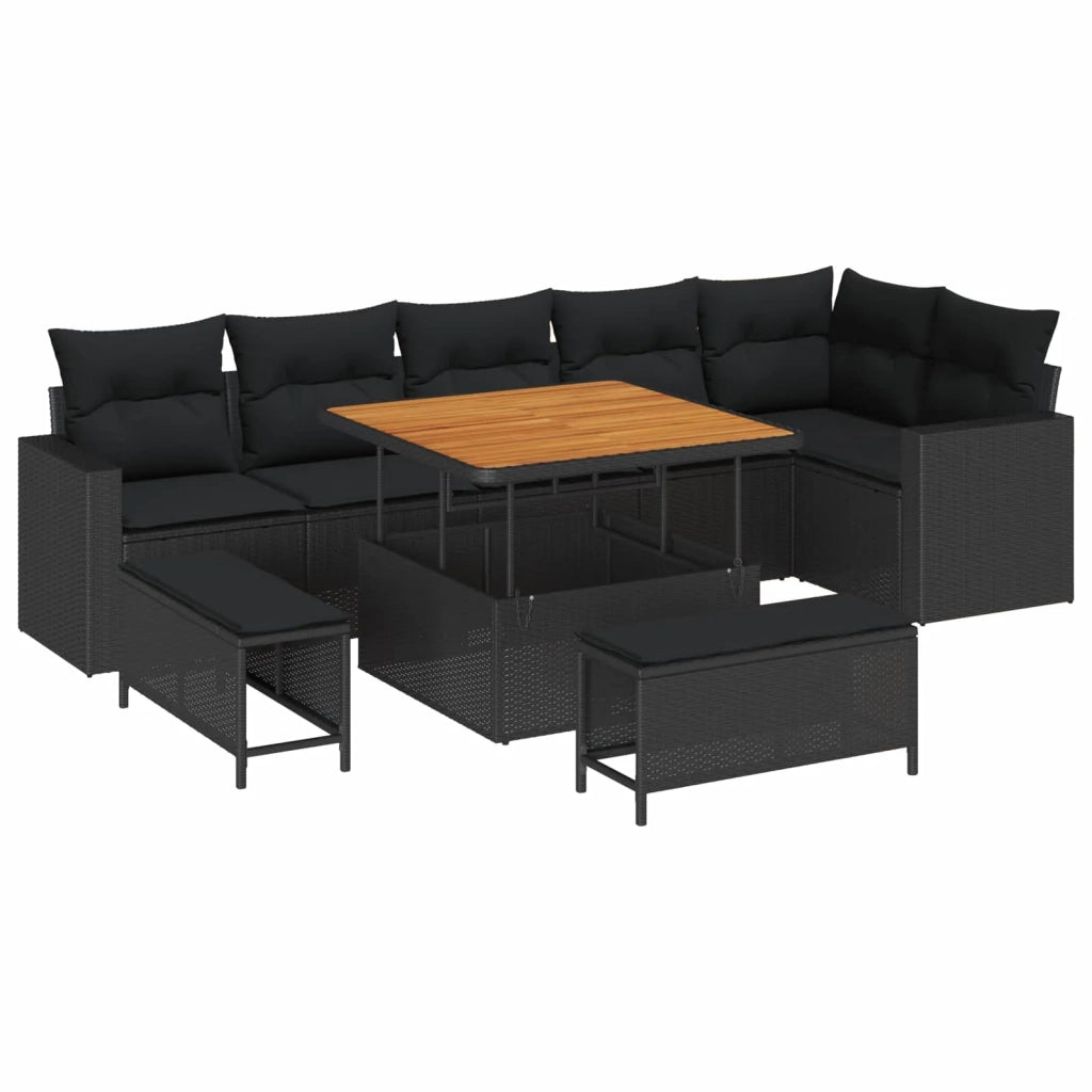 Set Divano da Giardino con cuscino 11 pcs Nero polyrattan 3363574