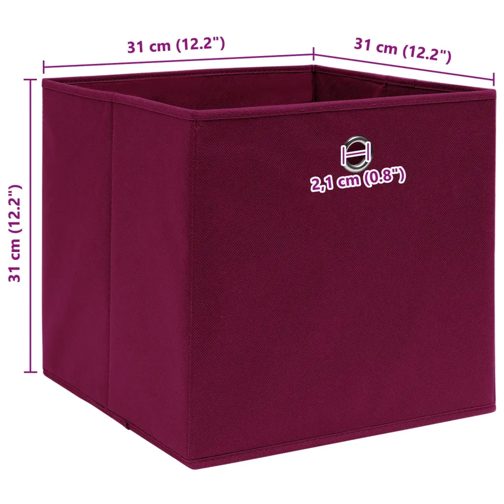 Scatole con Coperchi 4pz Rosso Scuro 32x32x32 cm Tessuto 288341