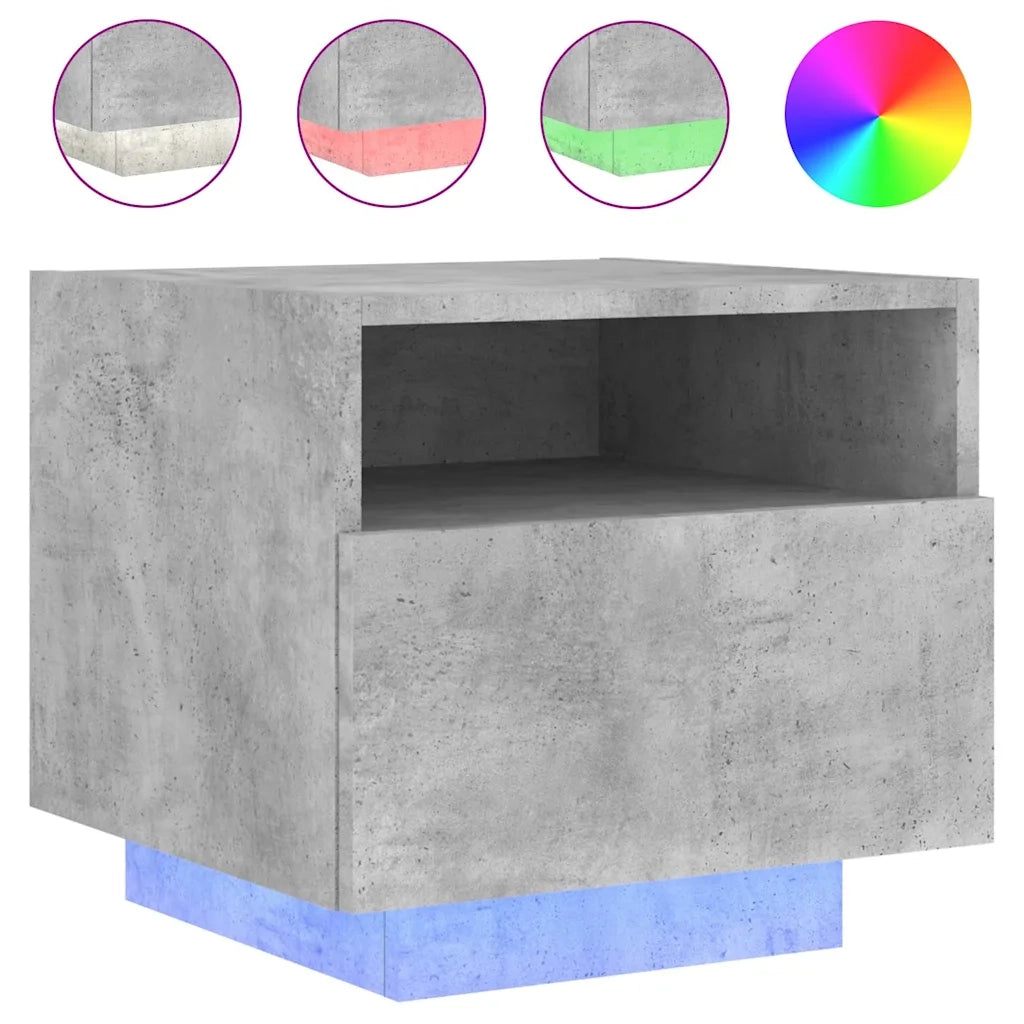 Comodino con Luci LED-Tavolino da notte Grigio Cemento 40x39x37 cm
