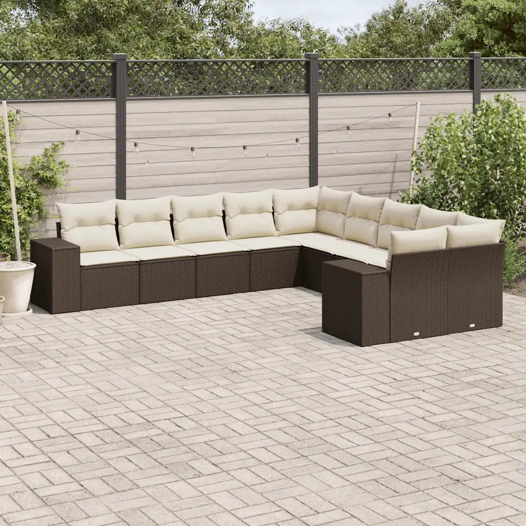 Set Divani da Giardino 10pz con Cuscini in Polyrattan Marrone 3223112