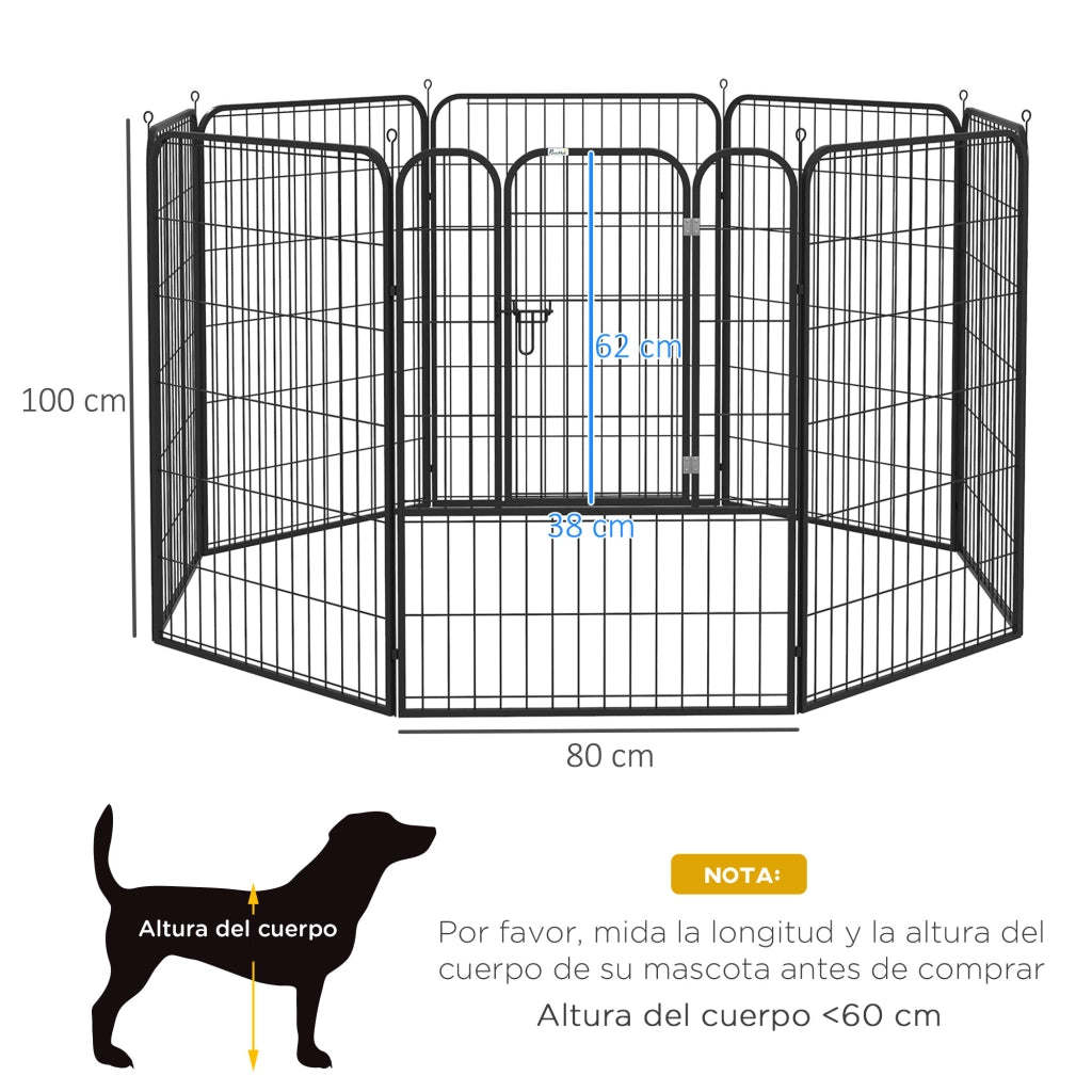 Recinto per Cani 8 Pannelli con Porta ¨C Minimal ¨C Nero 80x100 cm