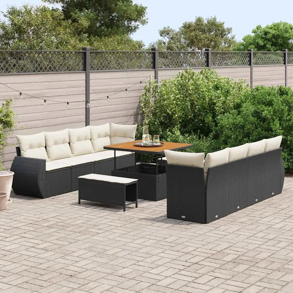 Set Divano da Giardino con cuscino 11 pcs Nero polyrattan 3361855