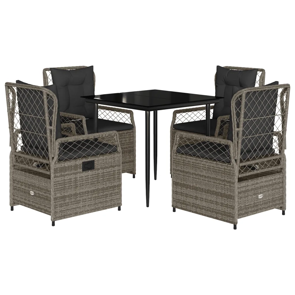 Set da Pranzo da Giardino 5 pz con Cuscini in Polyrattan Grigio 3262986