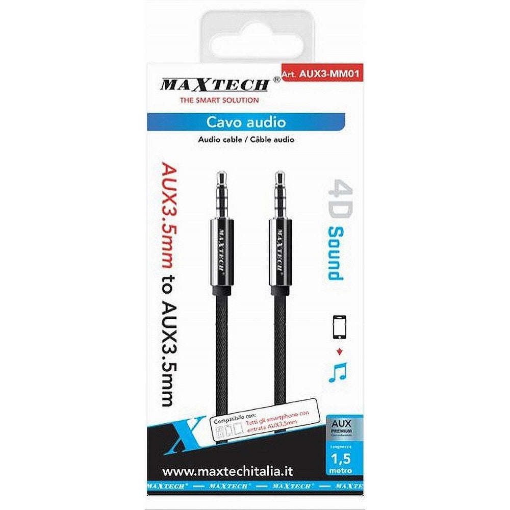 Trade Shop - Cavo Audio Aux3.5mm Maschio/maschio 3 Contatti Prolunga 1.5mt 4d Sound Aux3-mm01 -