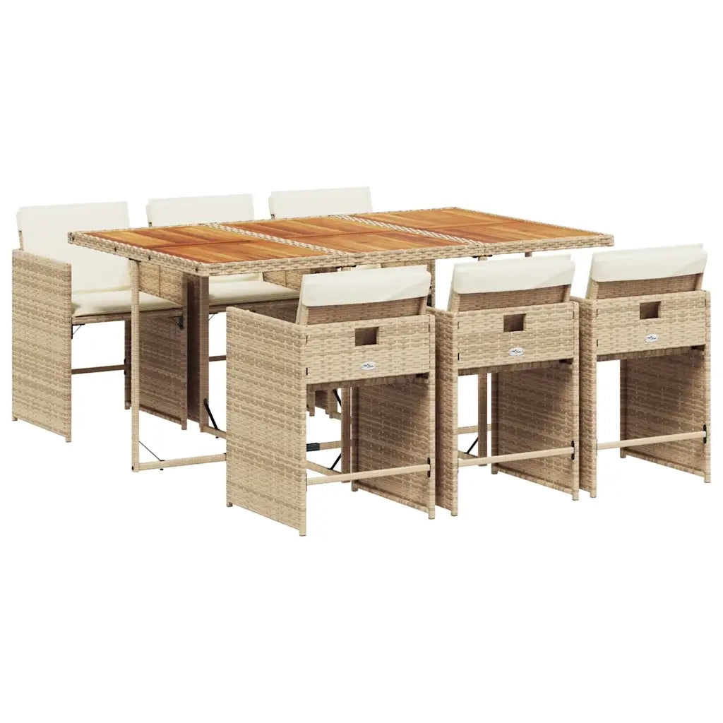 Set da Pranzo da Giardino 7 pz con Cuscini Beige in Polyrattan 3211096