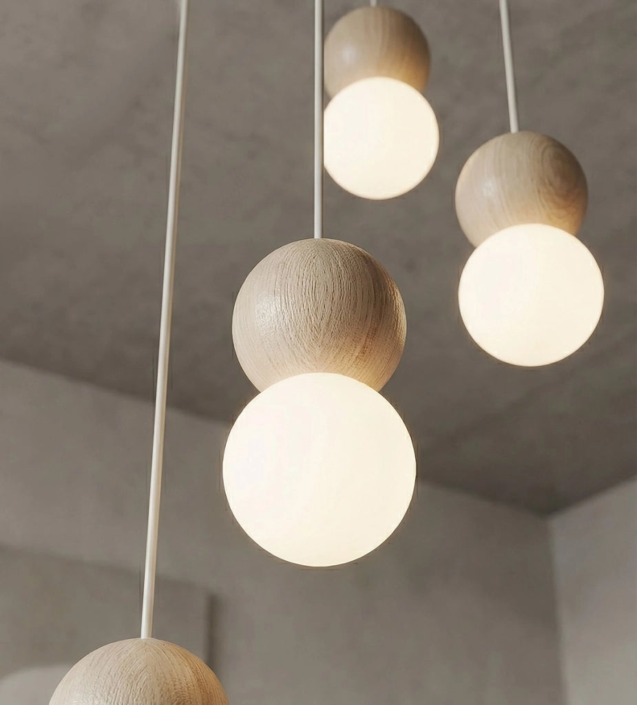 Lampada sospesa LOOP 4xG9 legno vetro beige bianco Emibig