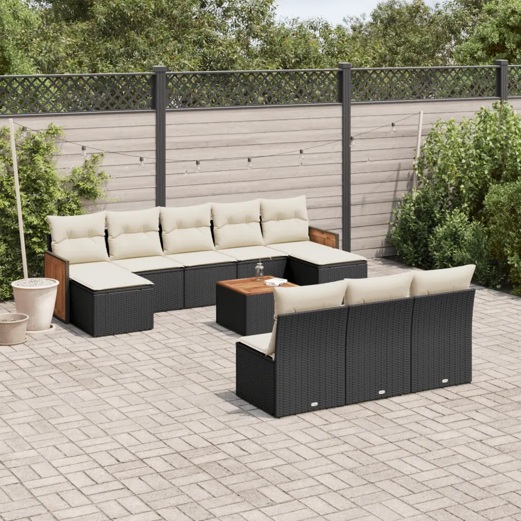 Set Divani da Giardino 11 pz con Cuscini in Polyrattan Nero 3260474