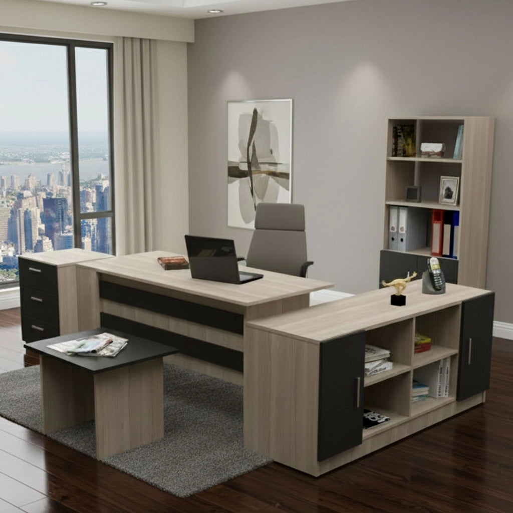 Hilda, set da Ufficio Modulabile, Marrone Quercia