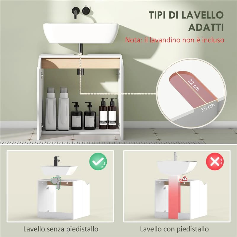 MOBILE SOTTOLAVABO CON 2 ANTE AMMORTIZZATE PER LAVABO SENZA PIEDISTALLO, 60X35X57.9 CM, BIANCO