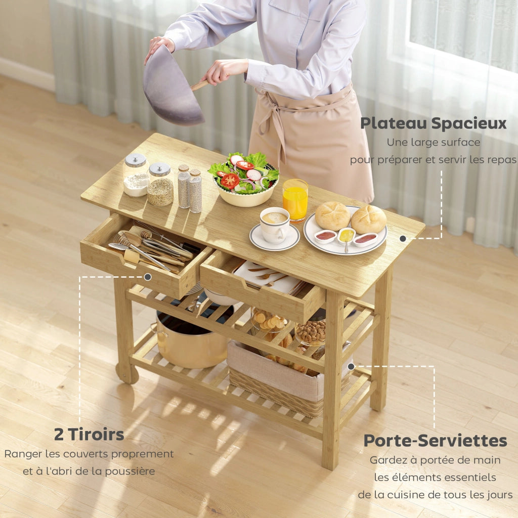Carrello da cucina con 2 cassetti e 2 ripiani ¨C Minimal ¨C 100x43x75 cm
