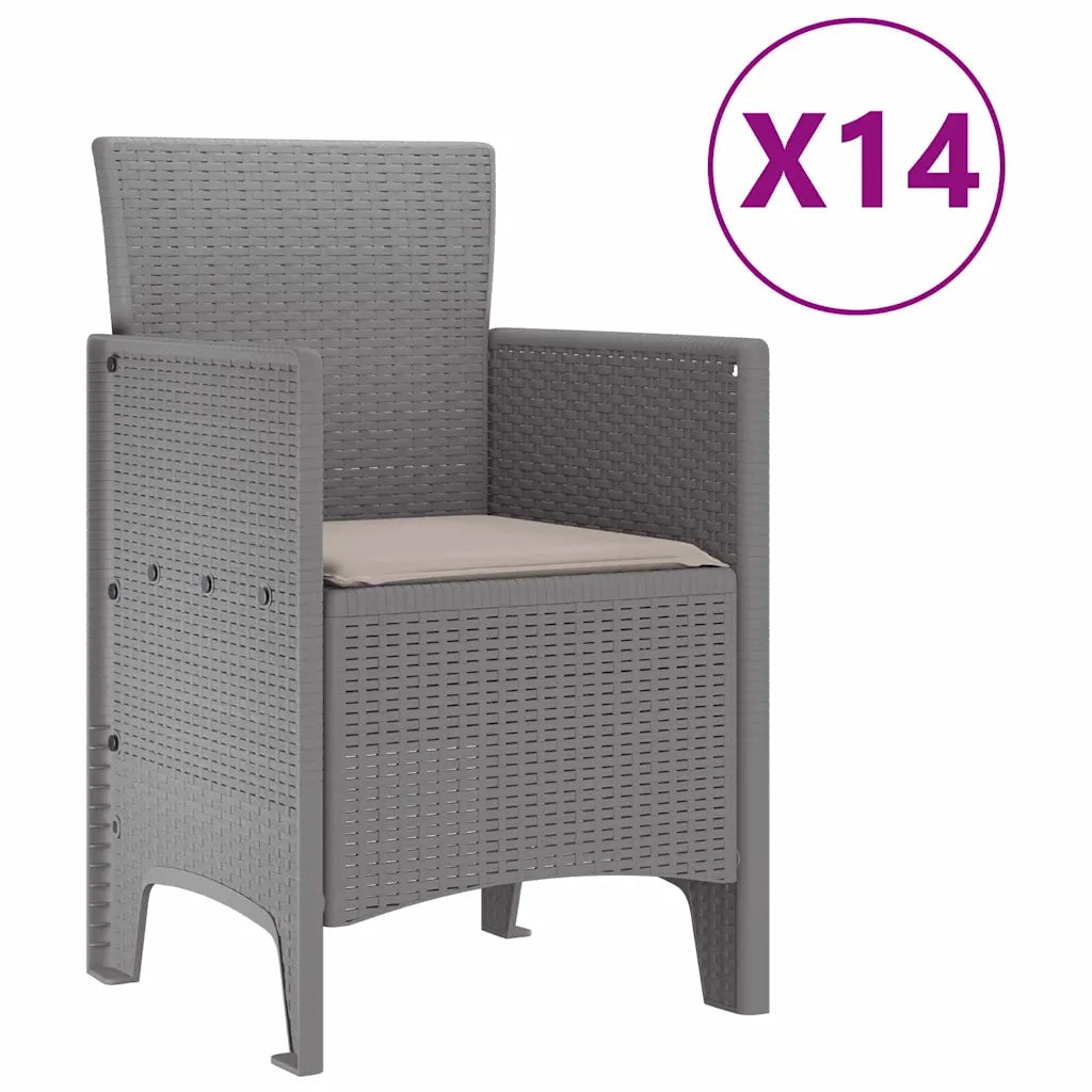 Set da pranzo da giardino con cuscini 15 pcs Grigio chiaro PP