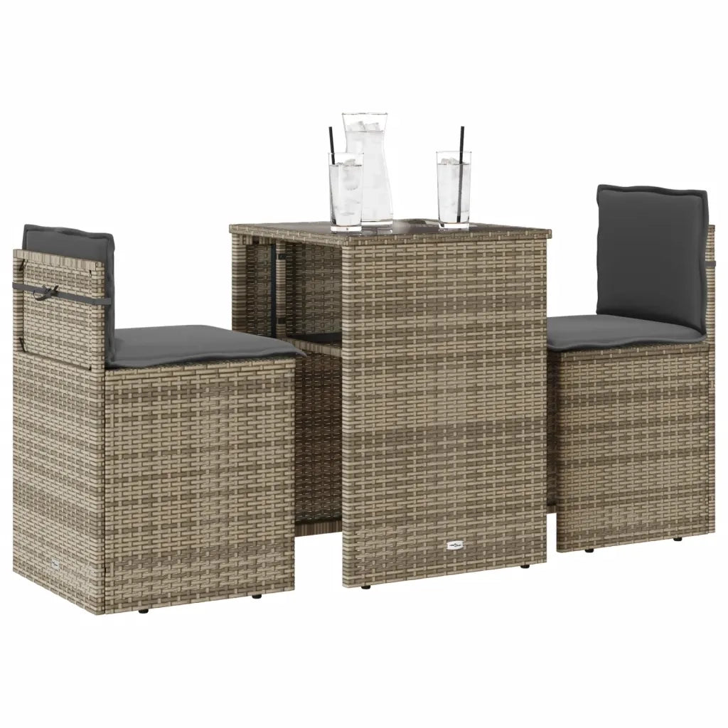 Set da Bistr¨° 3 pz | Set Salotto da Giardino con Cuscini Beige in Polyrattan