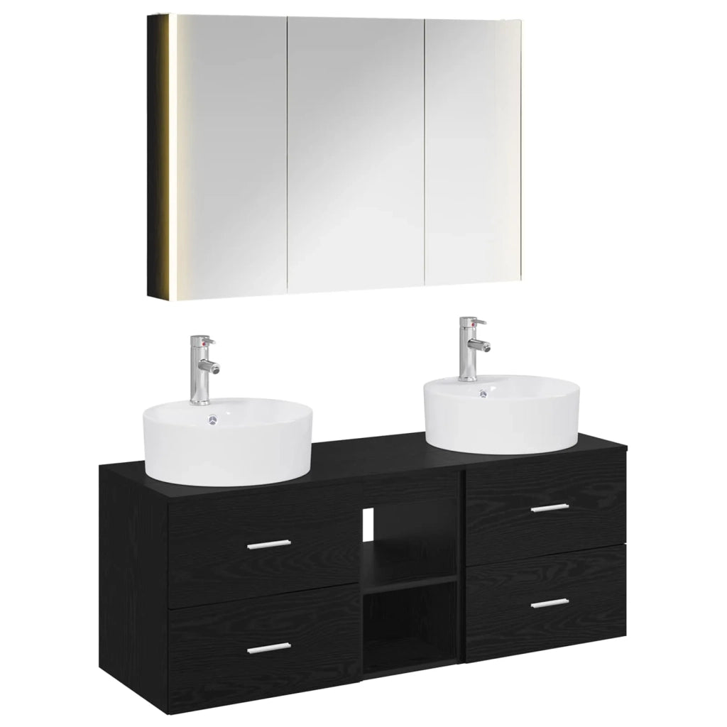 Set di mobili per il bagno 4 pz Rovere Nero 3406904