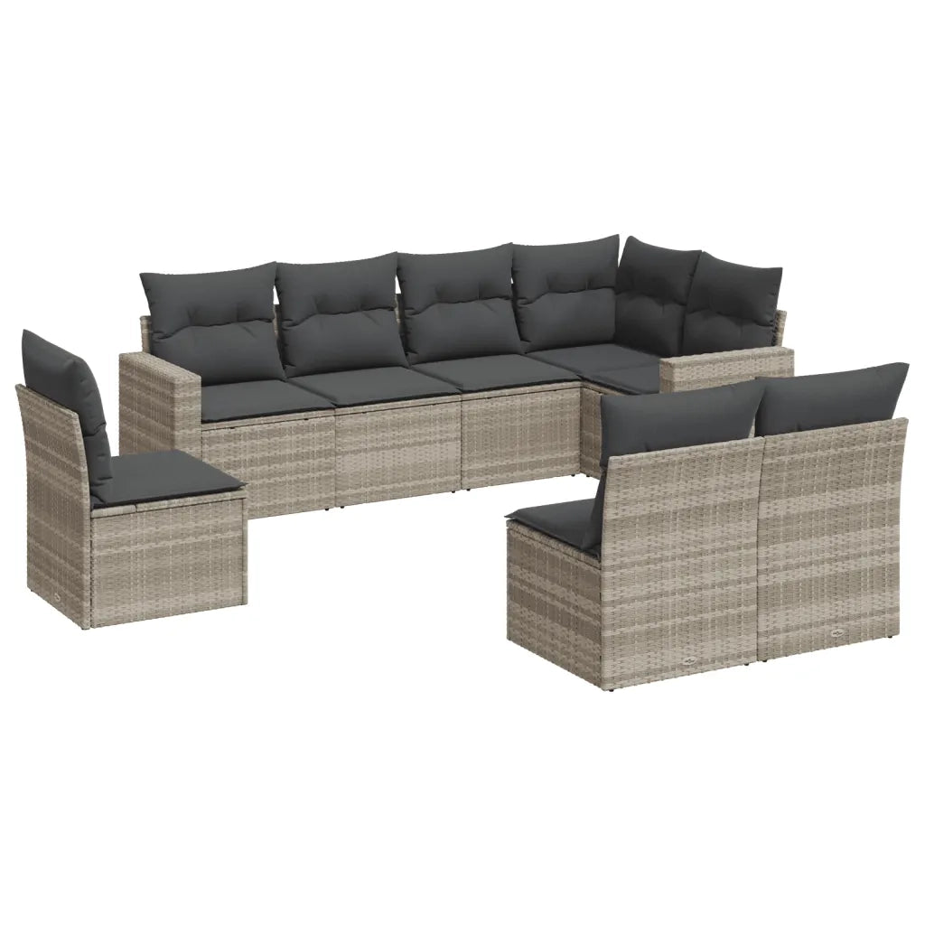 Set Divano da Giardino 8pz con Cuscini Grigio Chiaro Polyrattan 3219062