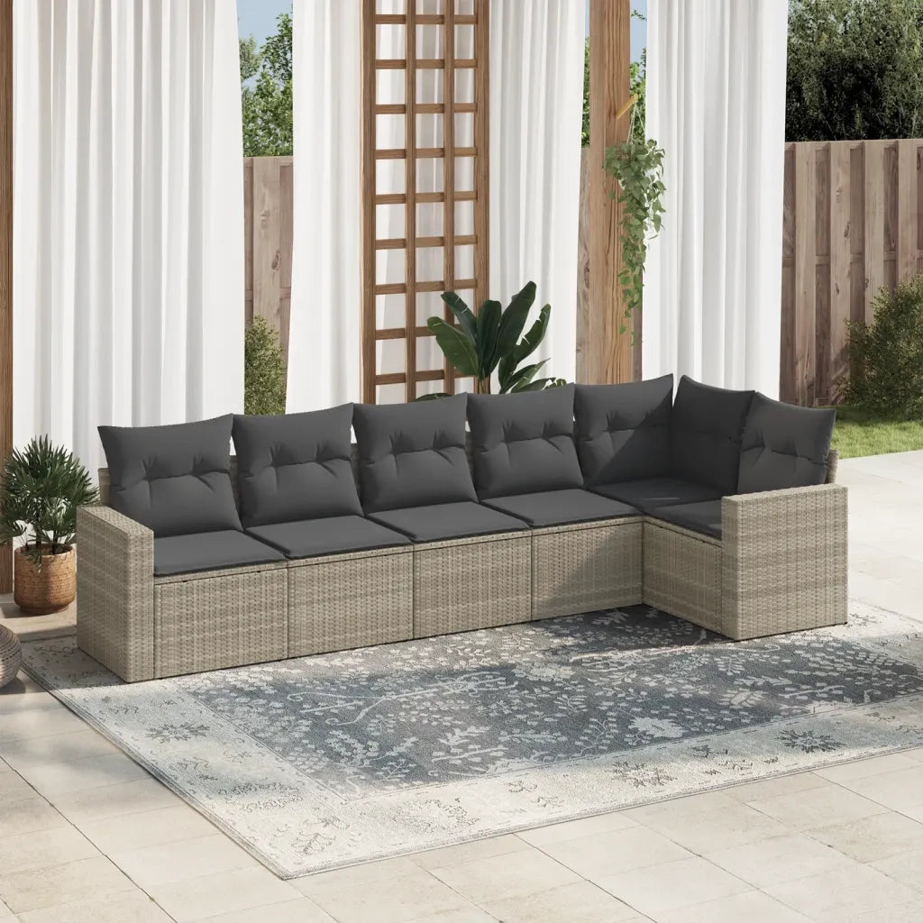 Set Divano da Giardino 6pz con Cuscini Grigio Chiaro Polyrattan 3218982