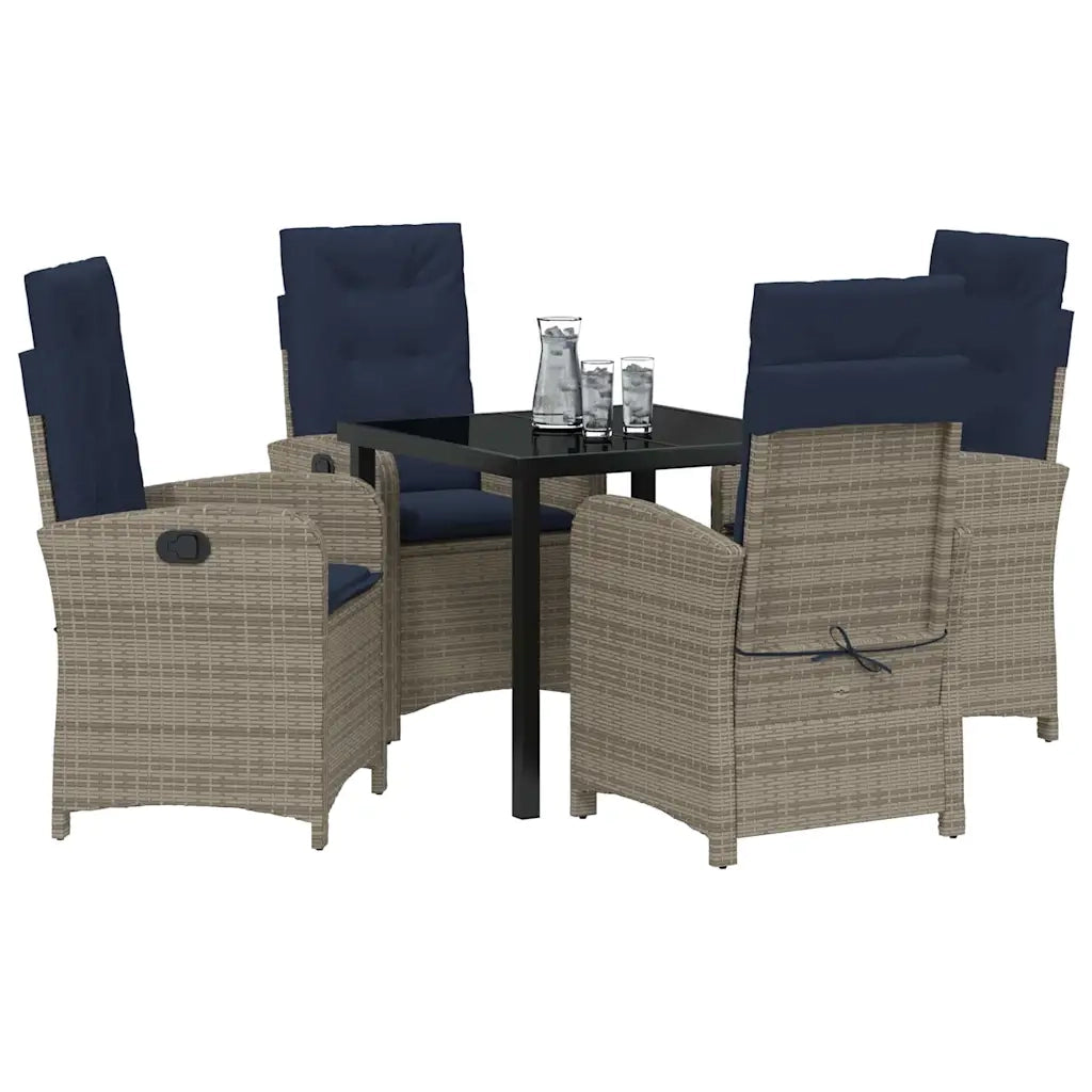 Set da Pranzo per Giardino con cuscino 5 pcs Grigio polyrattan
