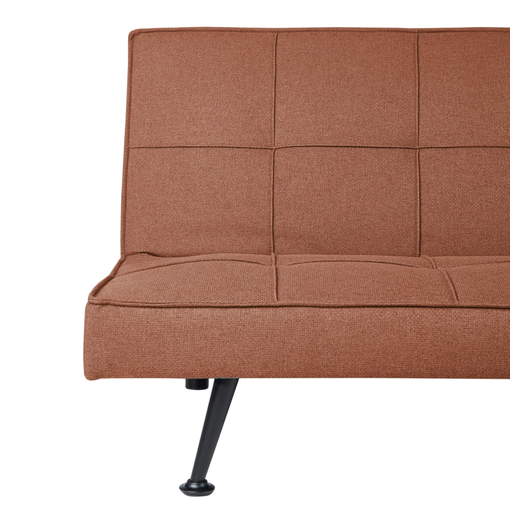Divano Letto marrone dorato 3 Posti Imbottito Trapuntato Gambe In Metallo Click Clack