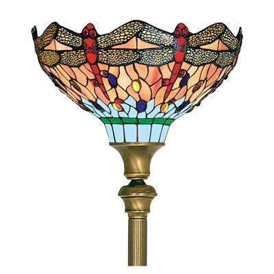 Piantana Drafonfly Tiffany Ottone antico Vetro colorato Luce E27